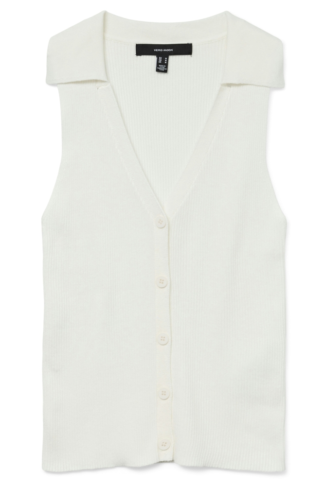 VMWILLOW SL V-NECK POLO TOP 10330770 SNOW WHITE